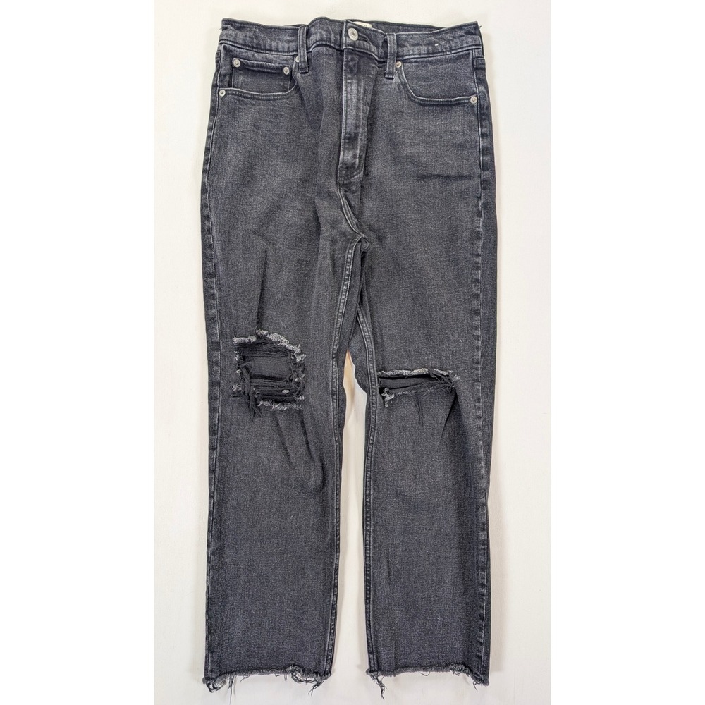 Abercrombie & Fitch Ankle Straight Ultra High Rise Distressed Black Jean 31/12